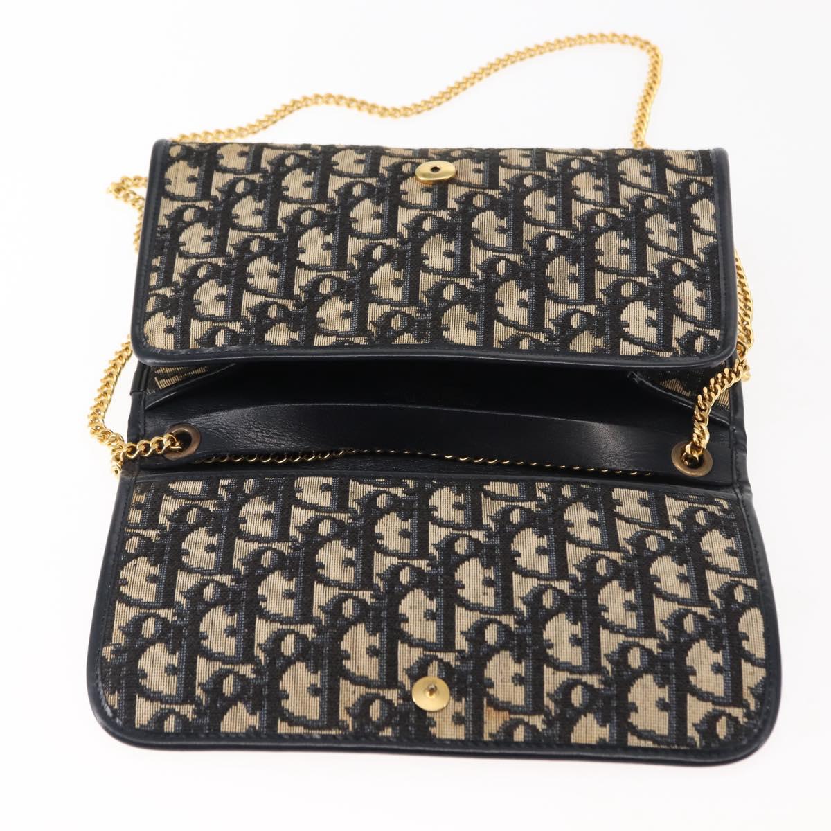 Christian Dior Trotter Canvas Chain Shoulder Bag Navy Auth 147156