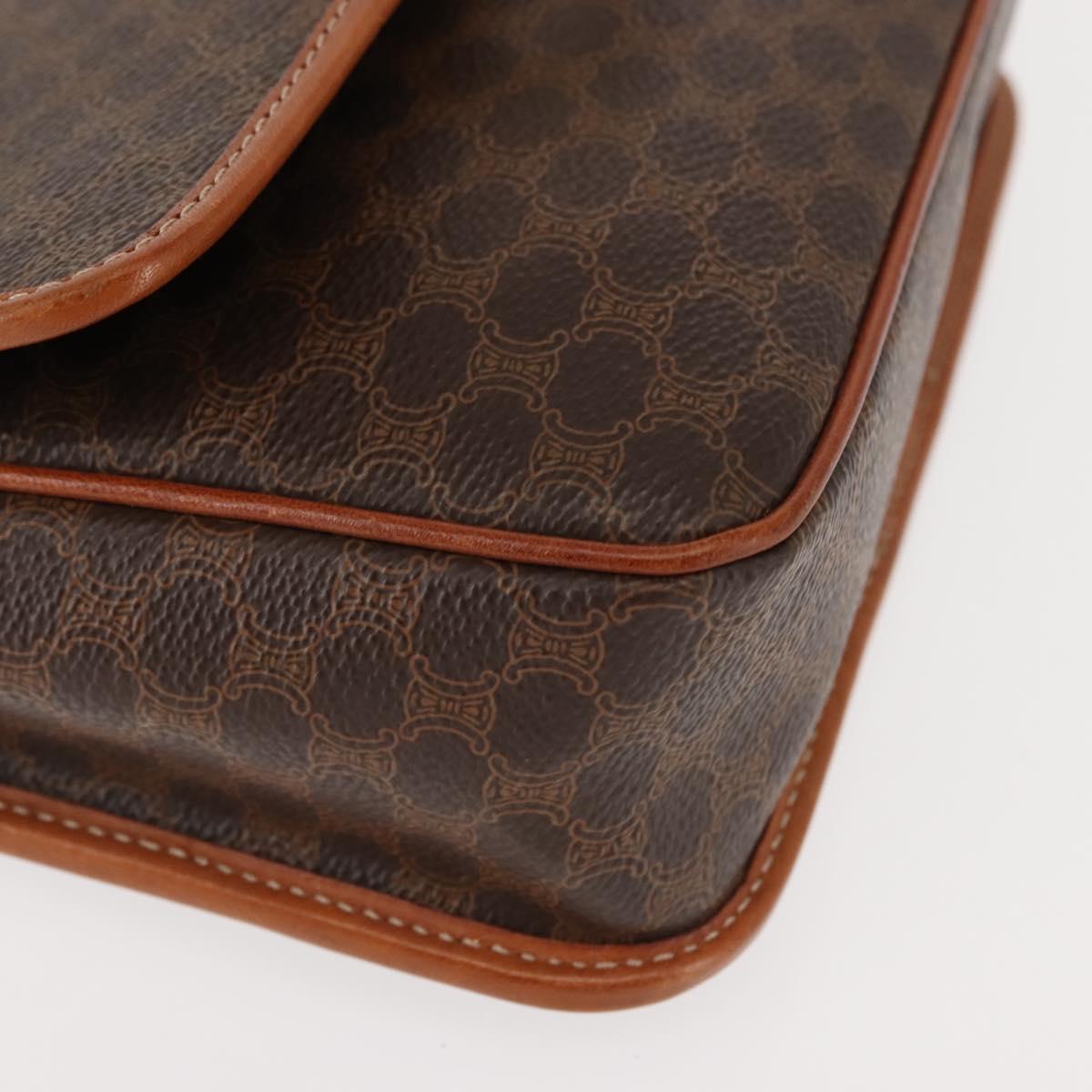 CELINE Macadam Canvas Circle Shoulder Bag PVC Leather Brown Gold Auth 147158