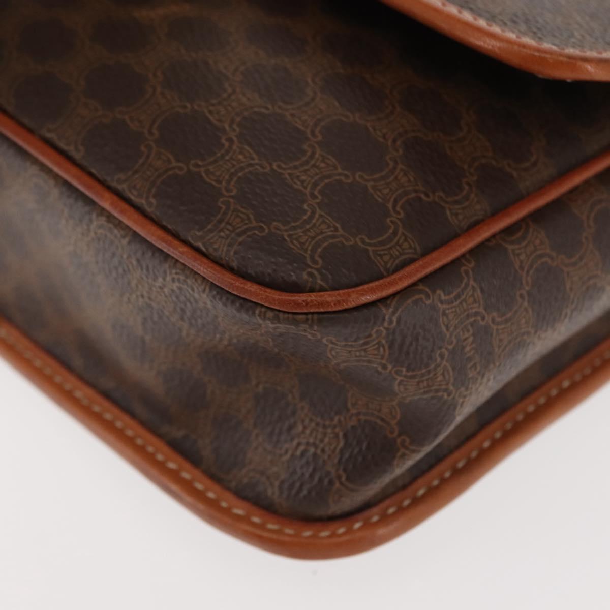 CELINE Macadam Canvas Circle Shoulder Bag PVC Leather Brown Gold Auth 147158