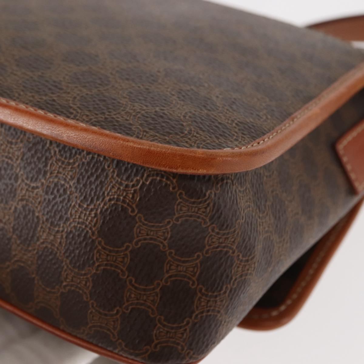 CELINE Macadam Canvas Circle Shoulder Bag PVC Leather Brown Gold Auth 147158