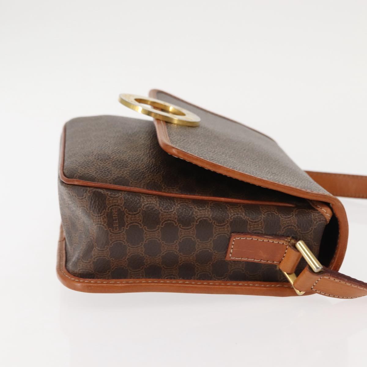 CELINE Macadam Canvas Circle Shoulder Bag PVC Leather Brown Gold Auth 147158