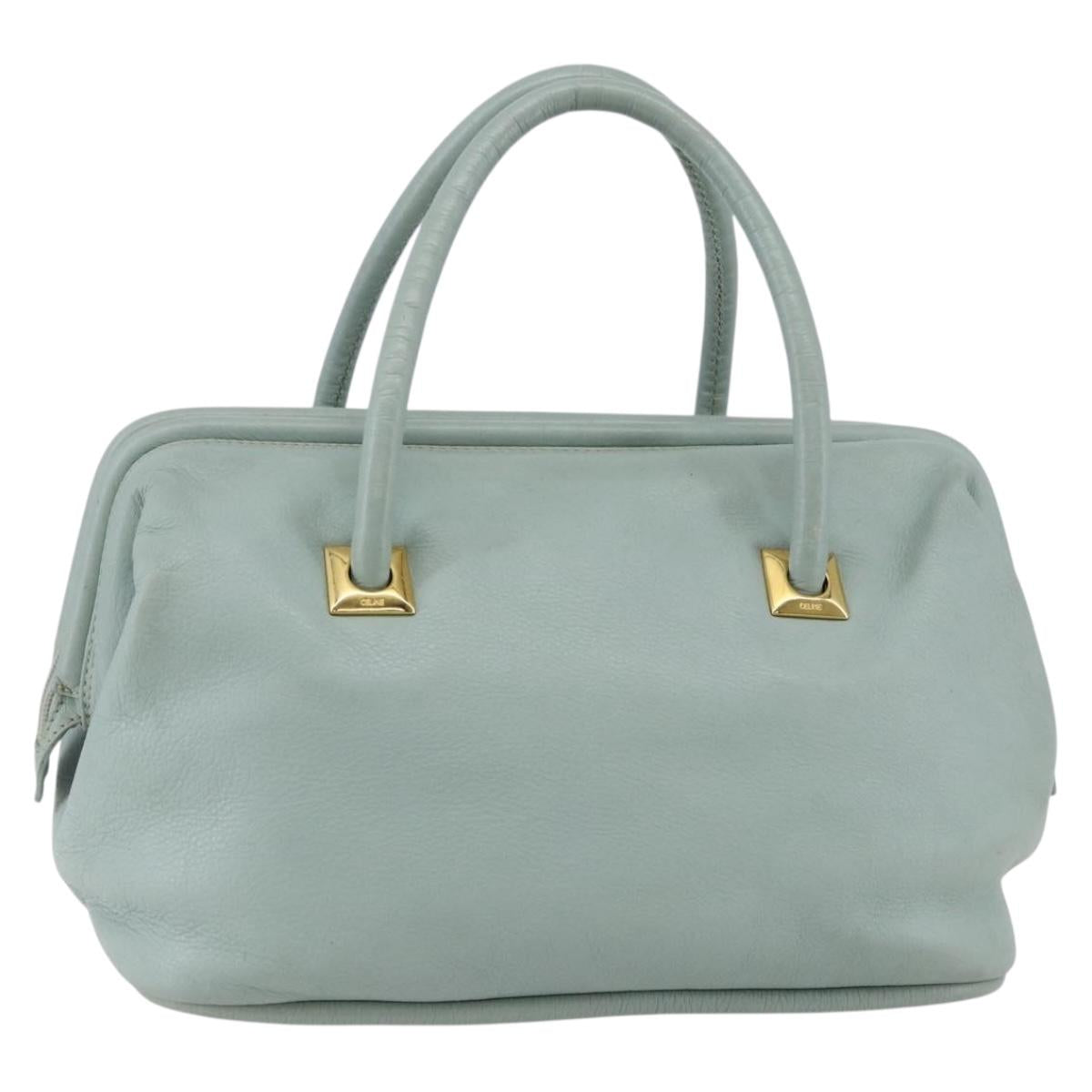 CELINE Hand Bag Leather Green Gold Auth 147159
