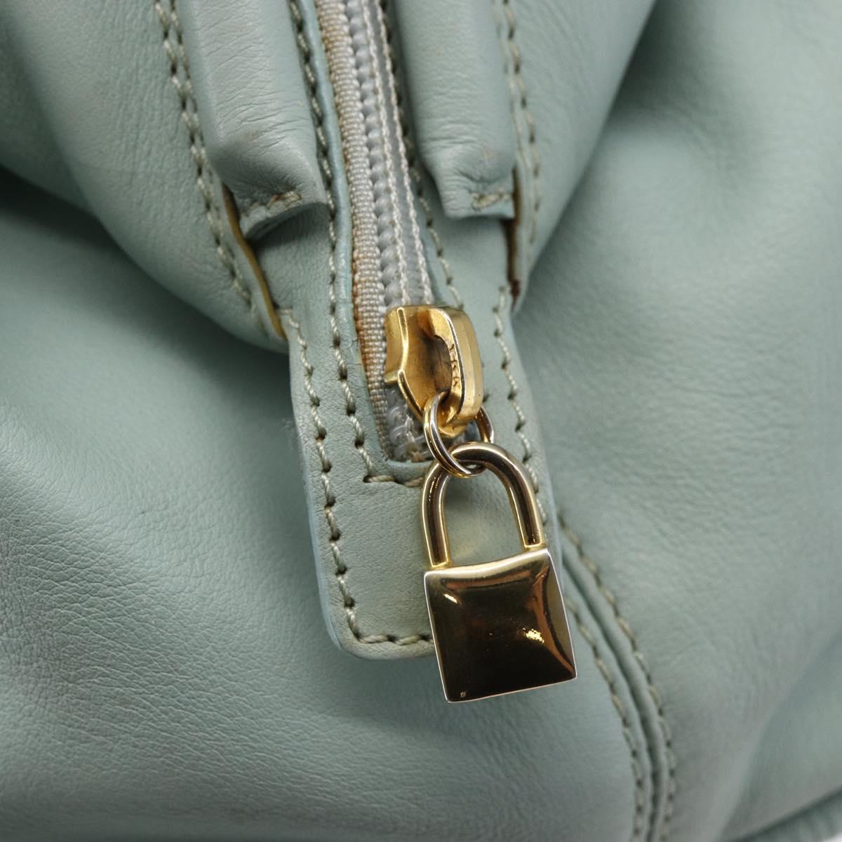 CELINE Hand Bag Leather Green Gold Auth 147159