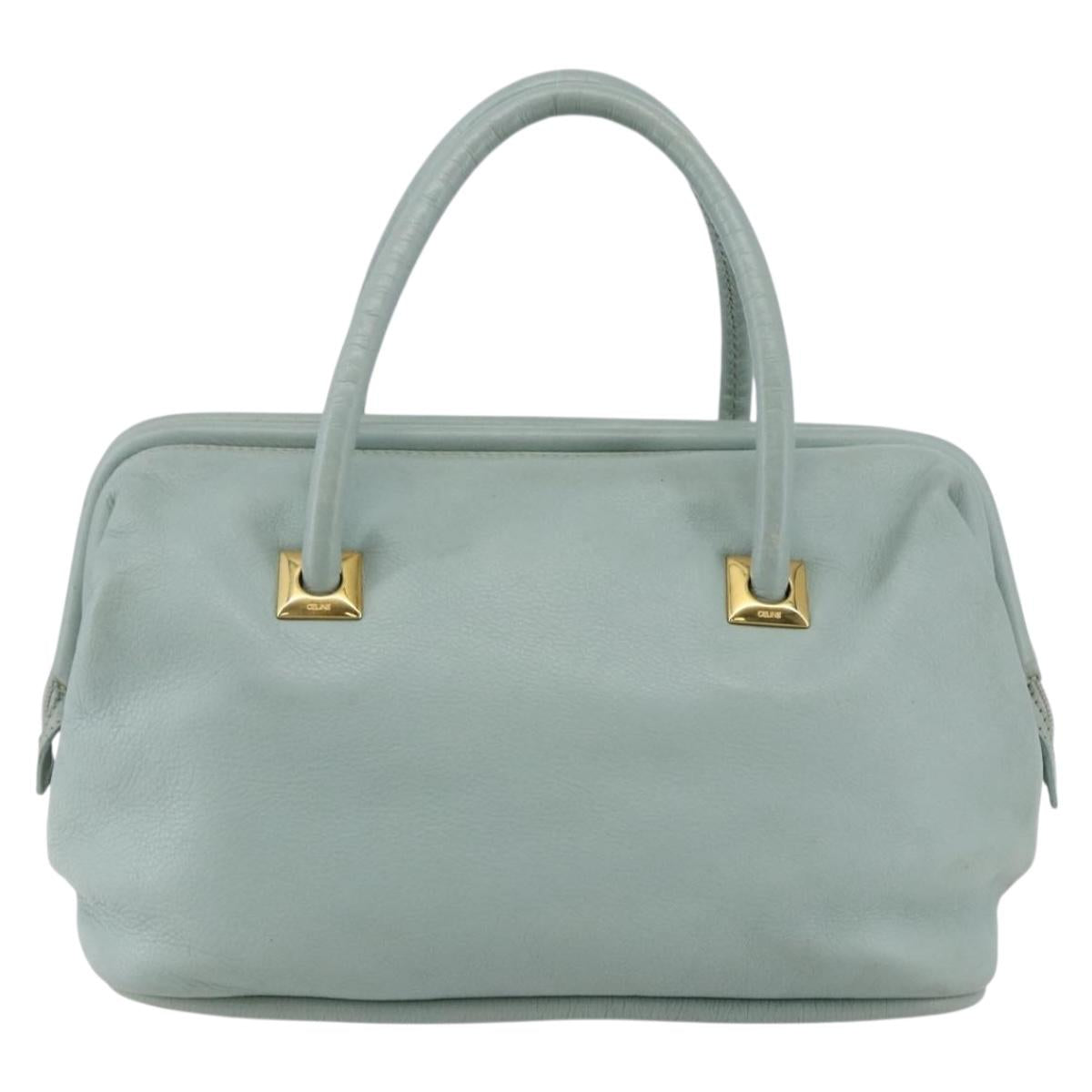 CELINE Hand Bag Leather Green Gold Auth 147159