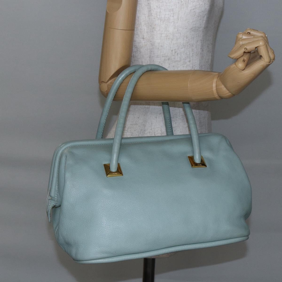 CELINE Hand Bag Leather Green Gold Auth 147159