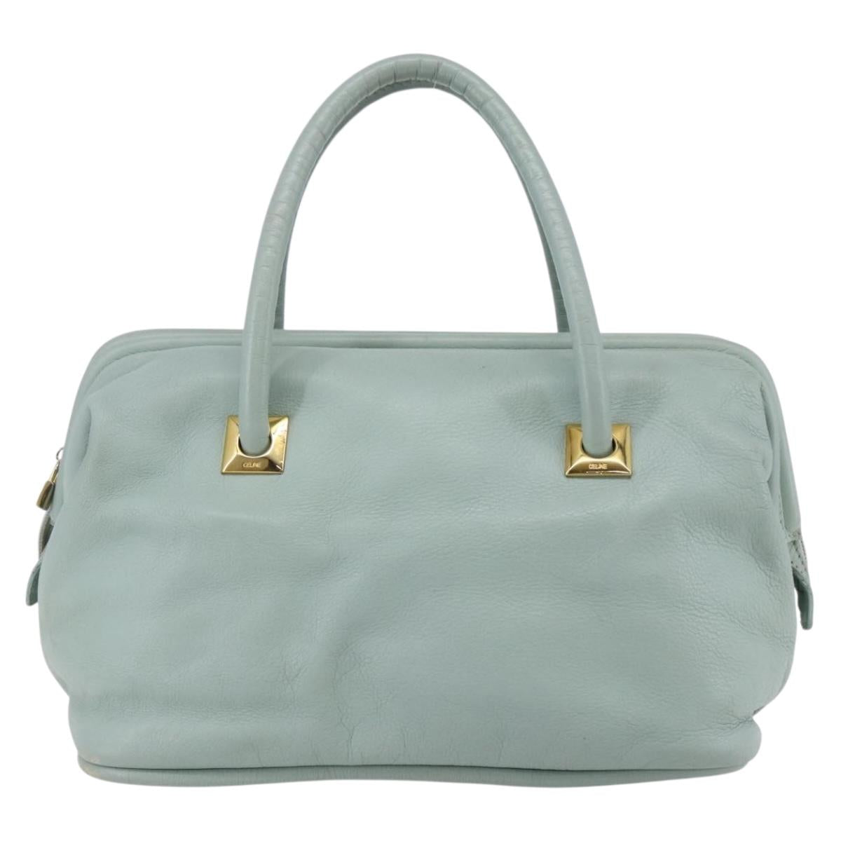 CELINE Hand Bag Leather Green Gold Auth 147159