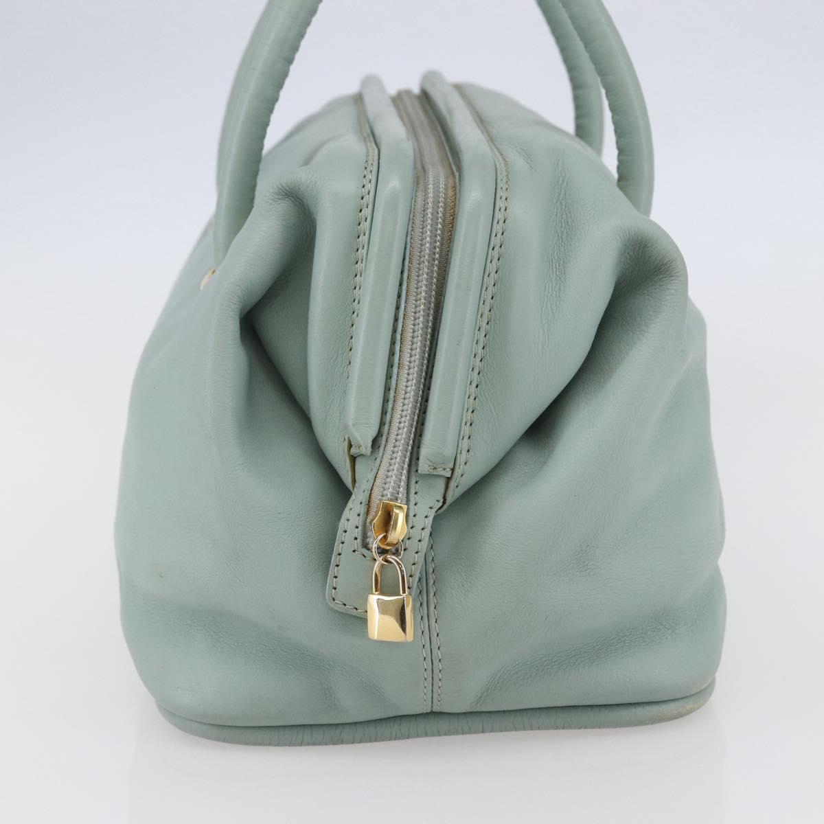 CELINE Hand Bag Leather Green Gold Auth 147159