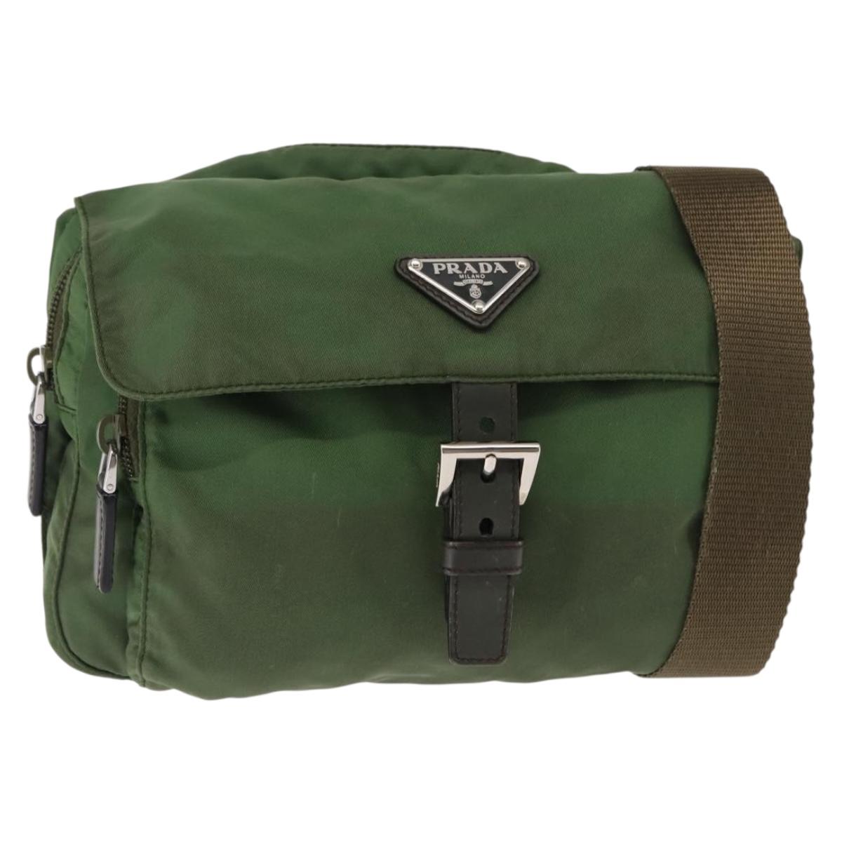 PRADA Shoulder Bag Nylon Green Silver Auth 147192