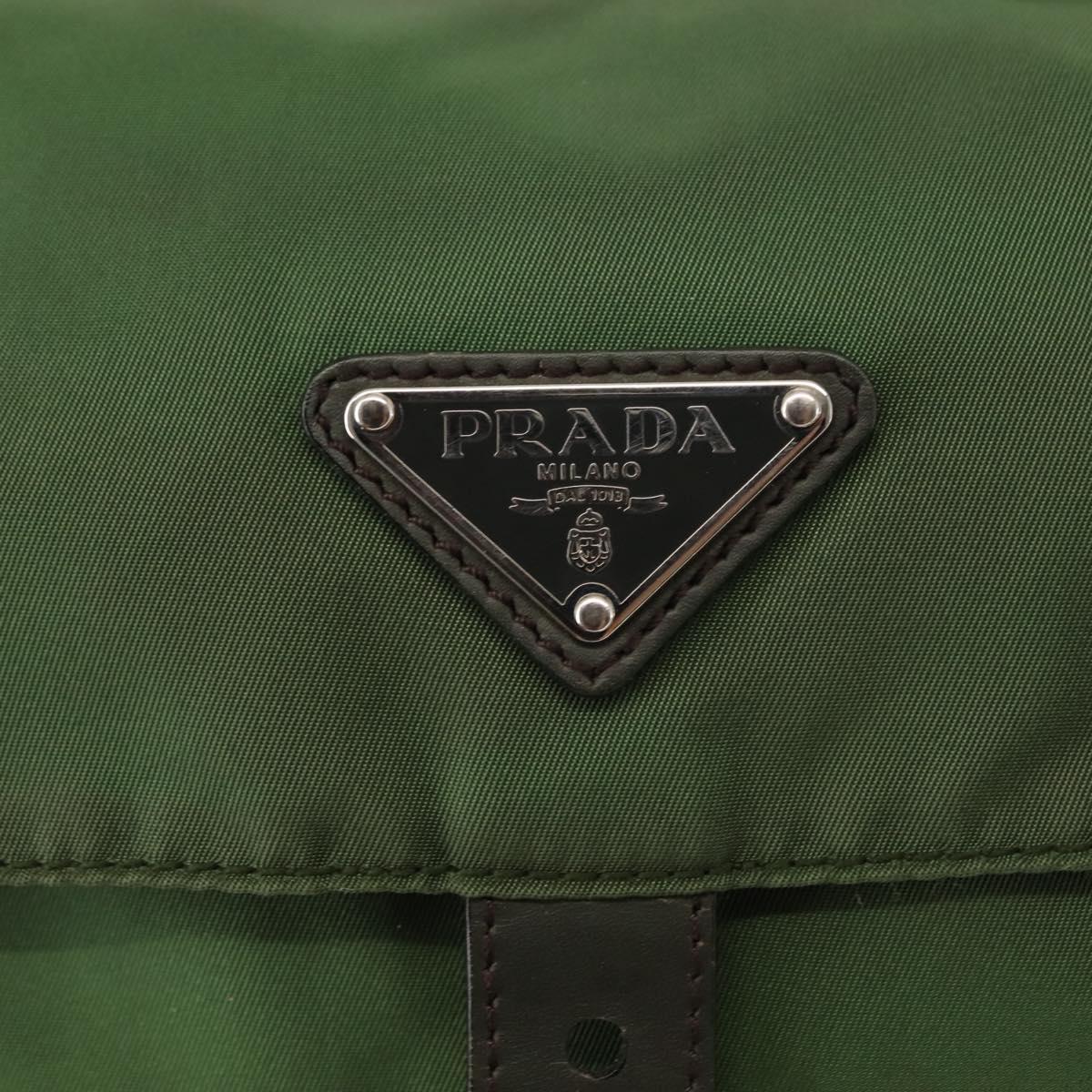 PRADA Shoulder Bag Nylon Green Silver Auth 147192