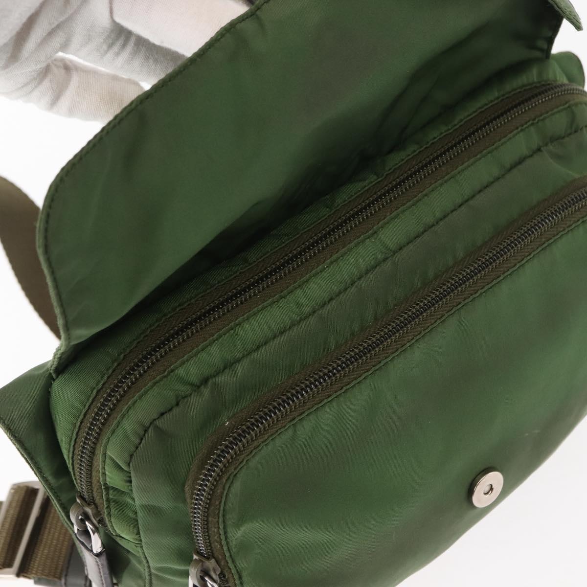 PRADA Shoulder Bag Nylon Green Silver Auth 147192