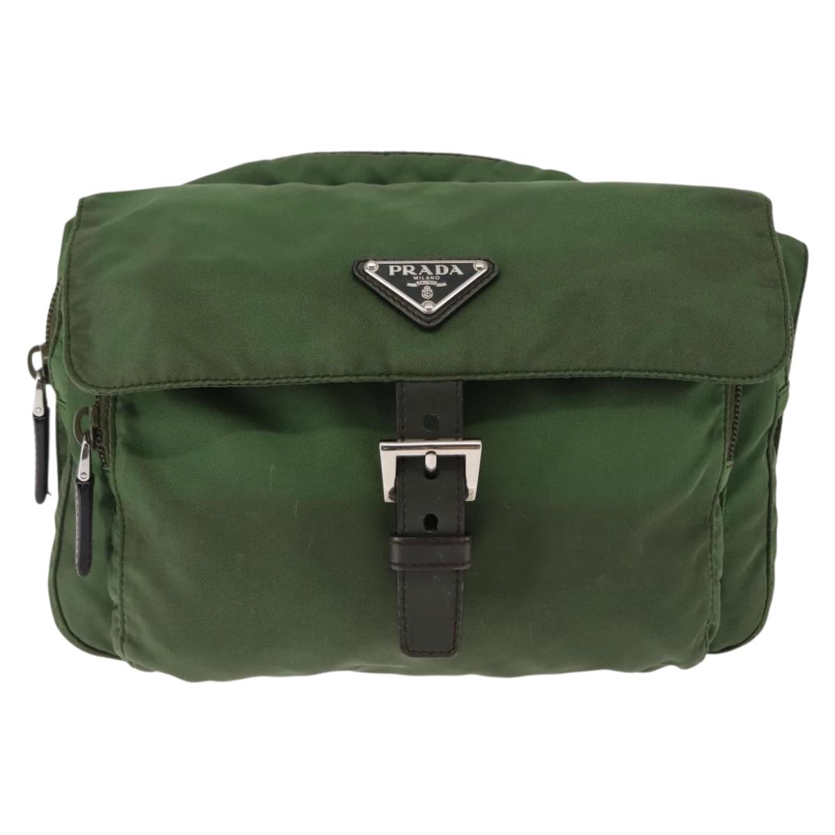 PRADA Shoulder Bag Nylon Green Silver Auth 147192