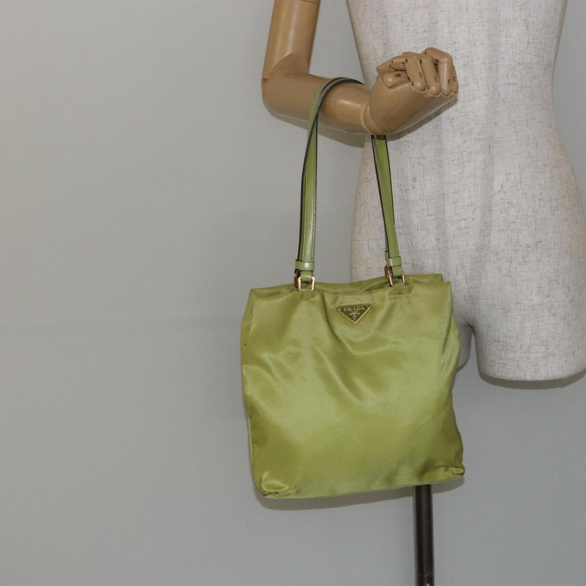PRADA Tote Bag Nylon Silver Light green Auth 147193