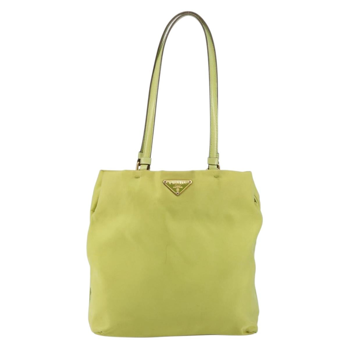 PRADA Tote Bag Nylon Silver Light green Auth 147193