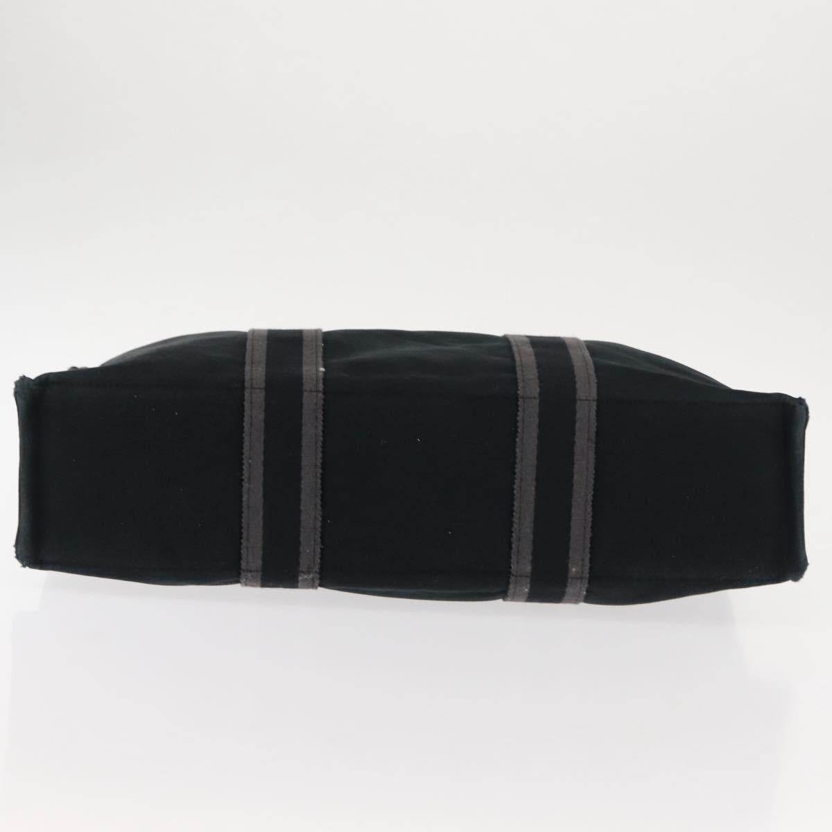 HERMES Fourre Tout MM Hand Bag Canvas Black Silver Auth 147195