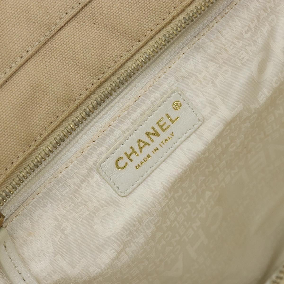 CHANEL Marshmallow COCO Mark Tote Bag Canvas Leather Beige Gold CC Auth 147196