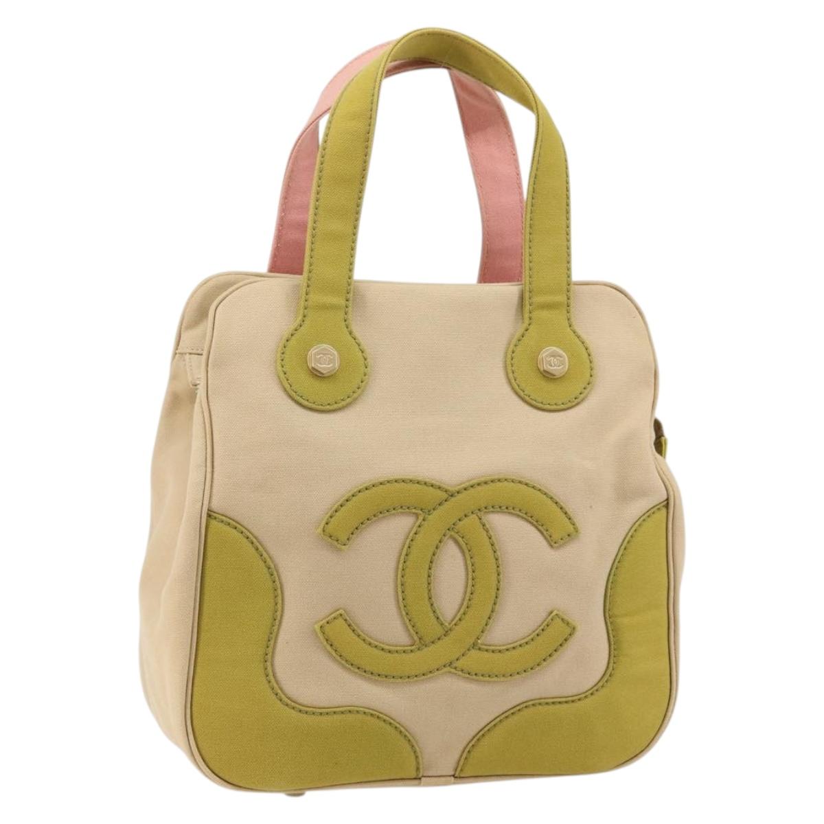 CHANEL Marshmallow COCO Mark Tote Bag Canvas Leather Beige Gold CC Auth 147196