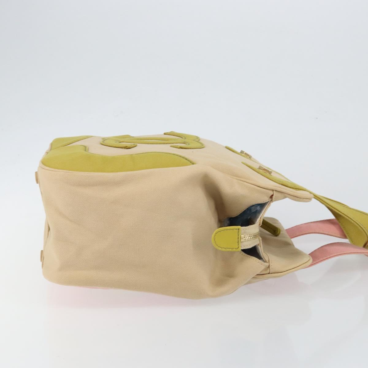 CHANEL Marshmallow COCO Mark Tote Bag Canvas Leather Beige Gold CC Auth 147196