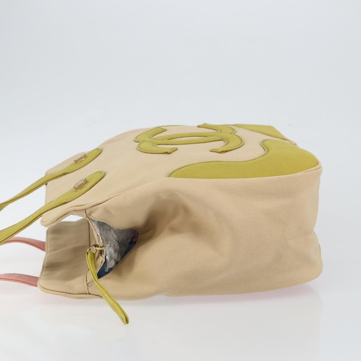 CHANEL Marshmallow COCO Mark Tote Bag Canvas Leather Beige Gold CC Auth 147196