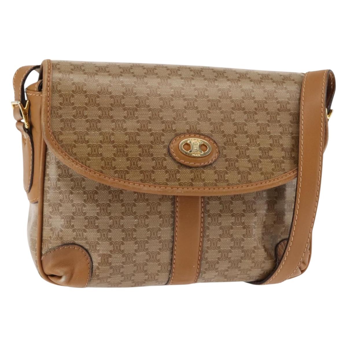 CELINE Macadam Canvas Shoulder Bag PVC Beige Gold Auth 147197