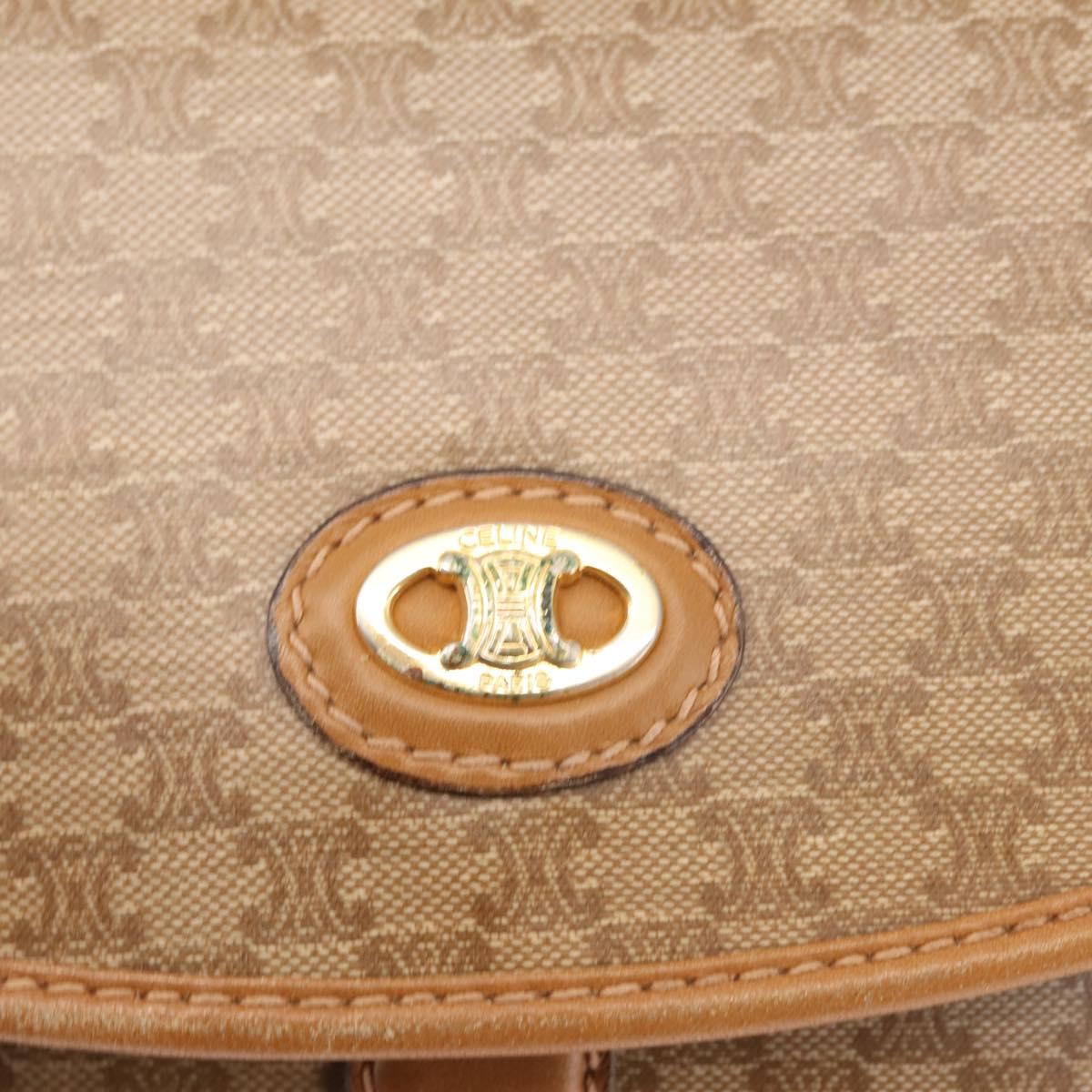 CELINE Macadam Canvas Shoulder Bag PVC Beige Gold Auth 147197