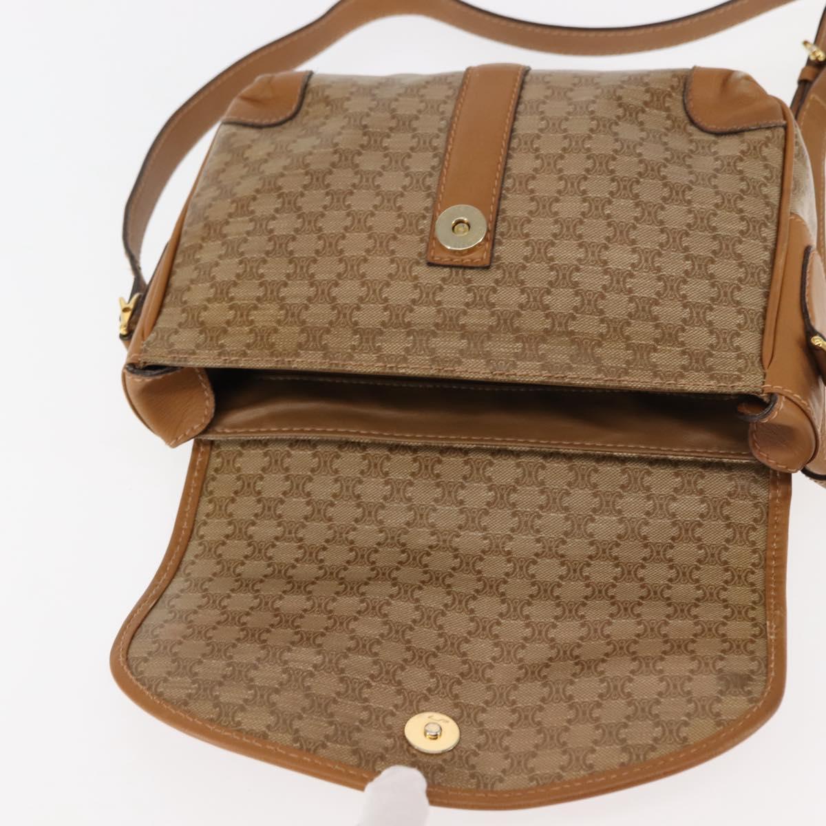 CELINE Macadam Canvas Shoulder Bag PVC Beige Gold Auth 147197