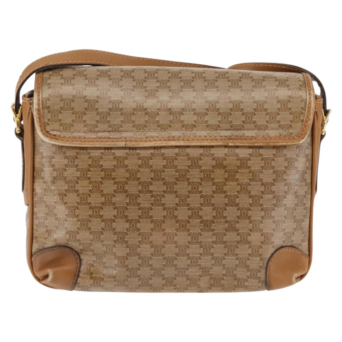 CELINE Macadam Canvas Shoulder Bag PVC Beige Gold Auth 147197