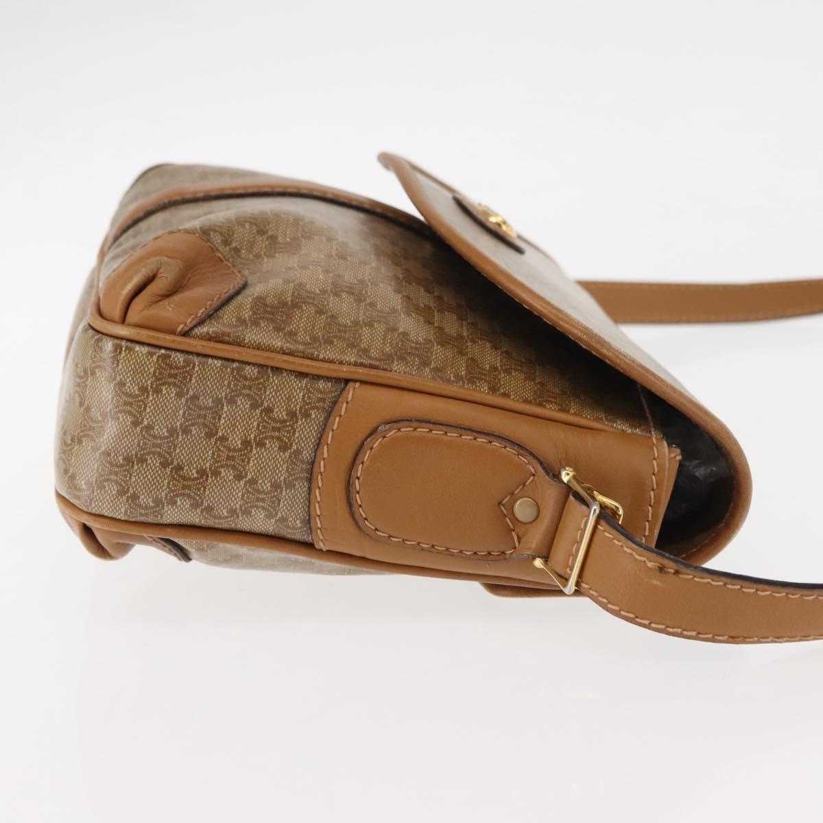 CELINE Macadam Canvas Shoulder Bag PVC Beige Gold Auth 147197