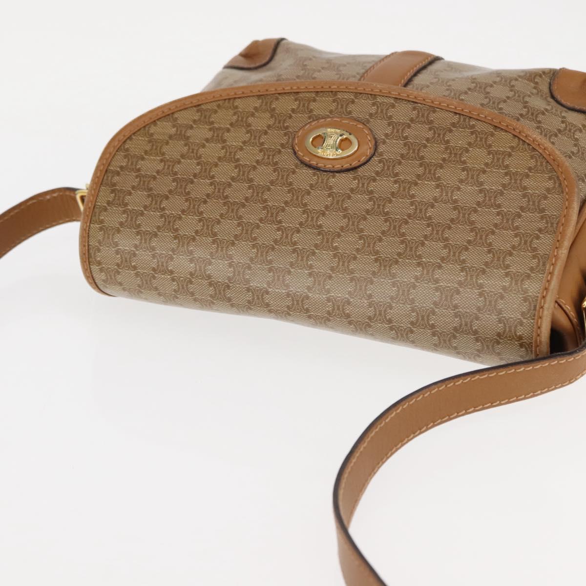 CELINE Macadam Canvas Shoulder Bag PVC Beige Gold Auth 147197