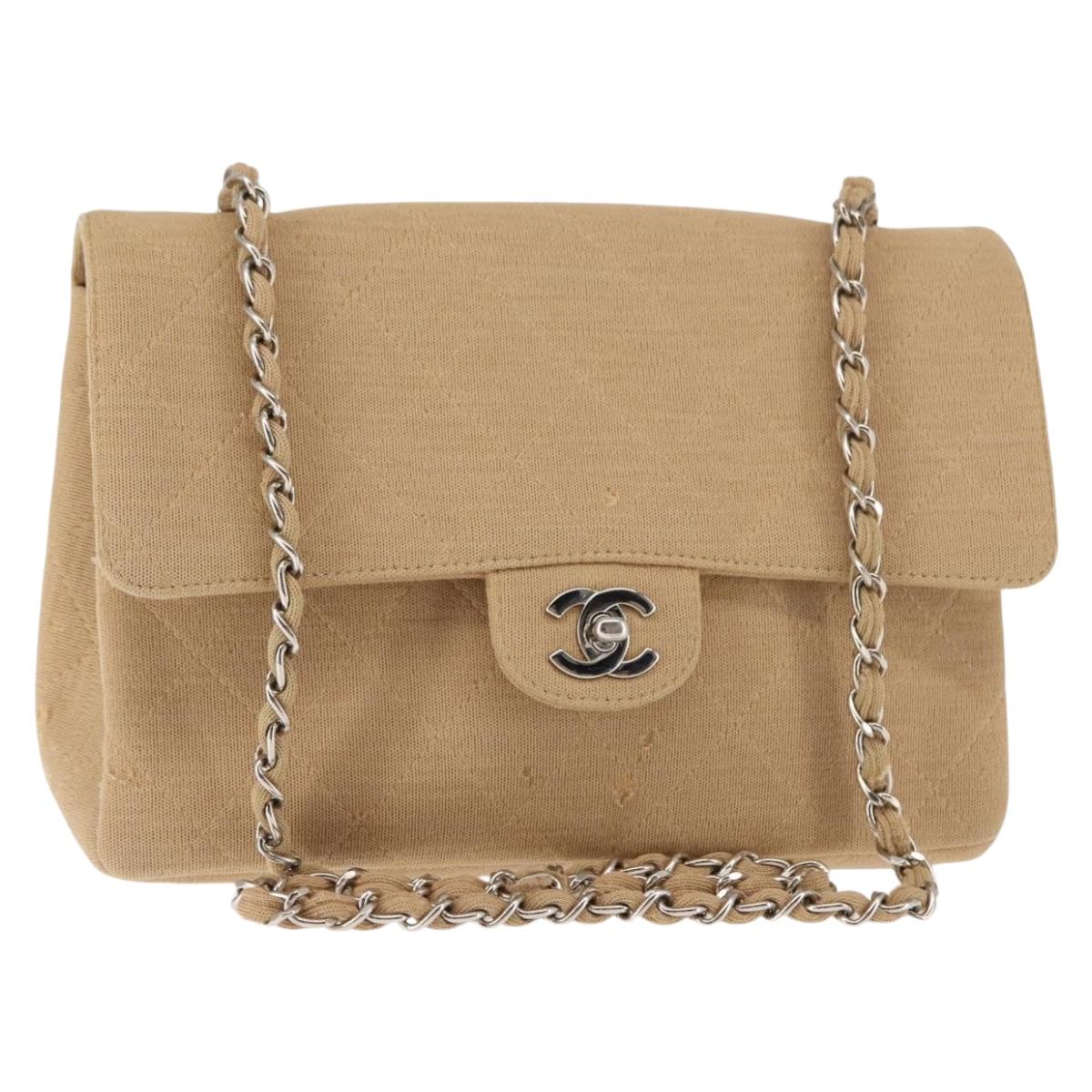 CHANEL Matelasse25 Chain Shoulder Bag cotton Beige Silver CC Auth 147227