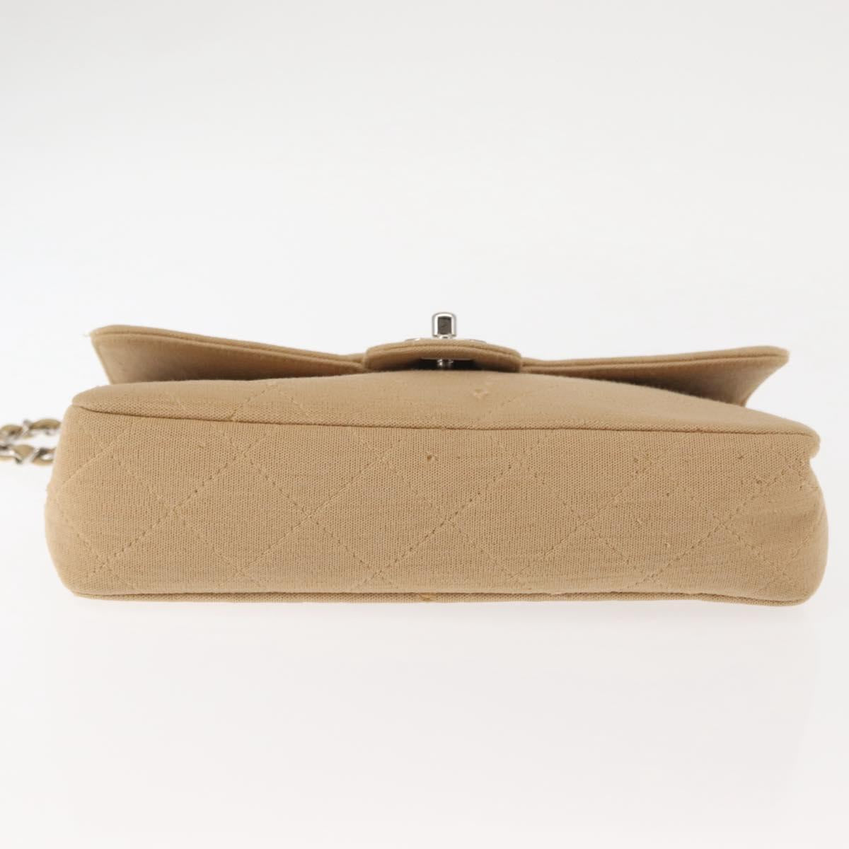 CHANEL Matelasse25 Chain Shoulder Bag cotton Beige Silver CC Auth 147227
