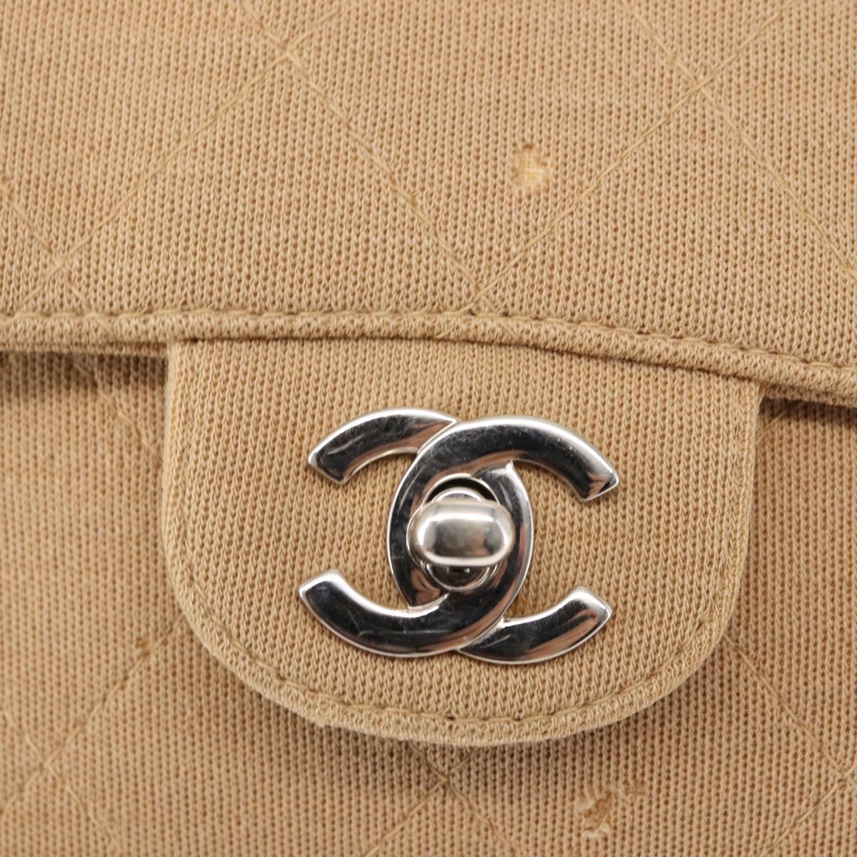 CHANEL Matelasse25 Chain Shoulder Bag cotton Beige Silver CC Auth 147227