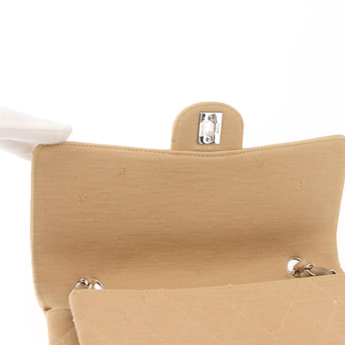 CHANEL Matelasse25 Chain Shoulder Bag cotton Beige Silver CC Auth 147227