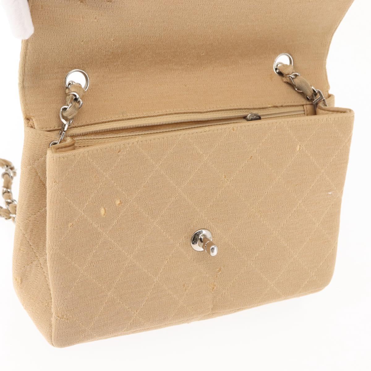 CHANEL Matelasse25 Chain Shoulder Bag cotton Beige Silver CC Auth 147227