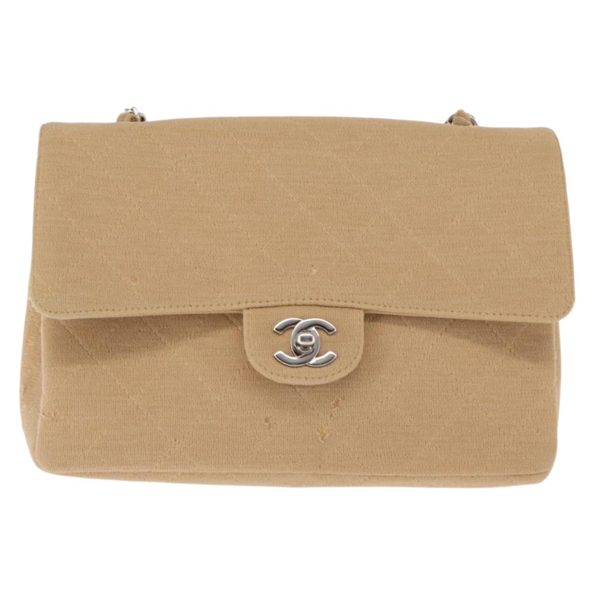CHANEL Matelasse25 Chain Shoulder Bag cotton Beige Silver CC Auth 147227