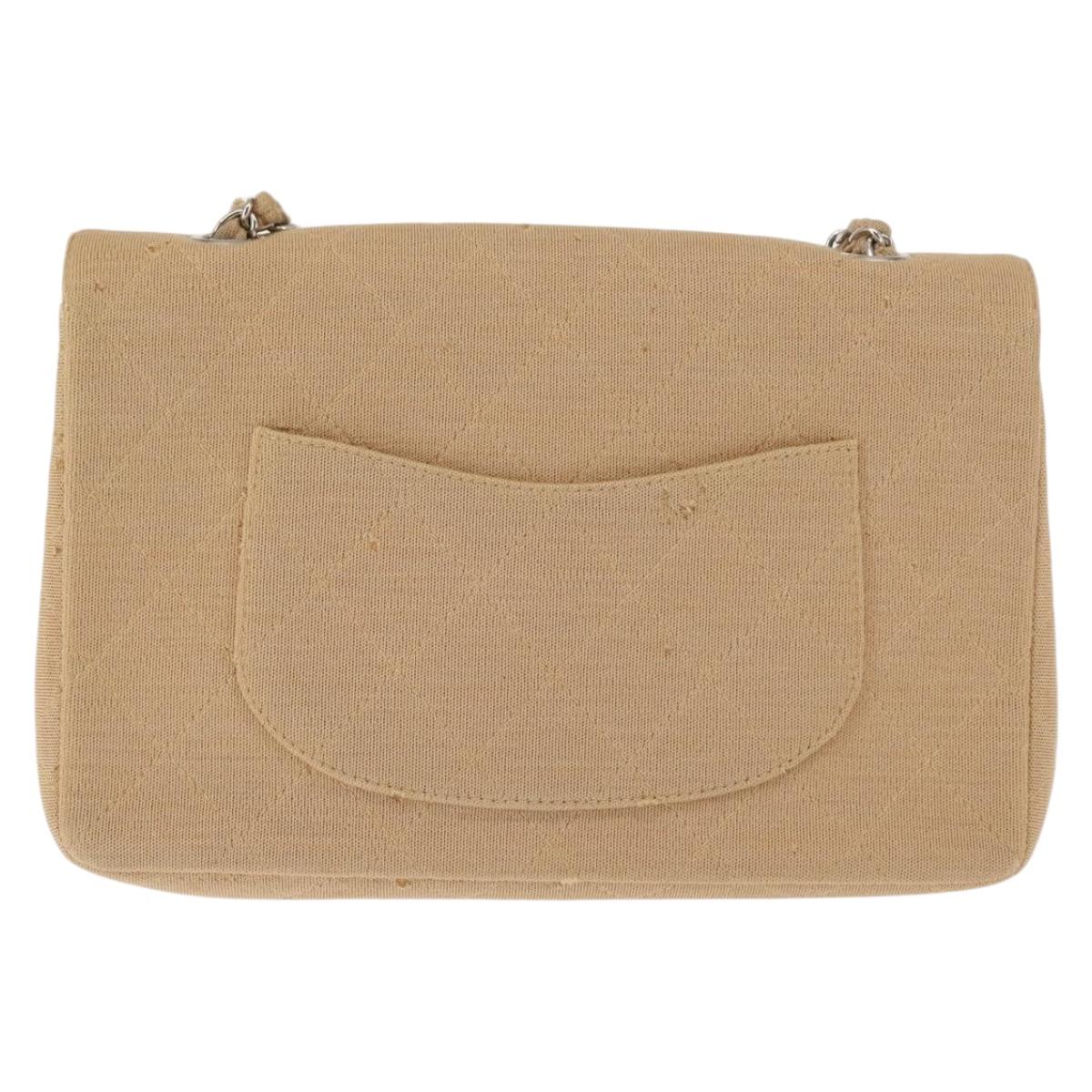 CHANEL Matelasse25 Chain Shoulder Bag cotton Beige Silver CC Auth 147227