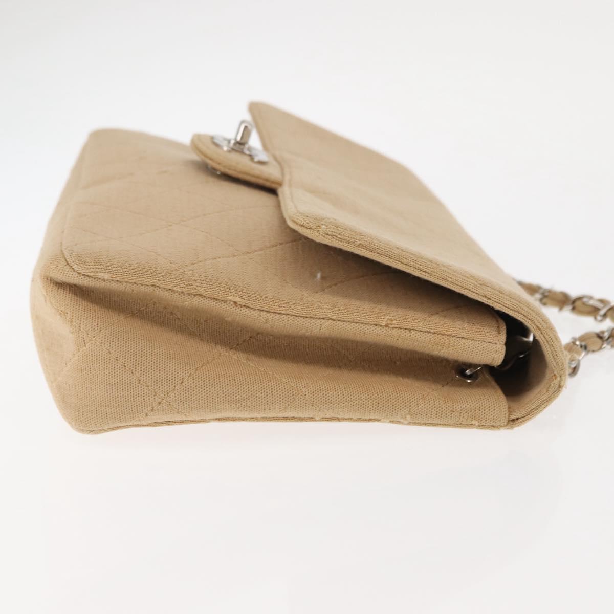 CHANEL Matelasse25 Chain Shoulder Bag cotton Beige Silver CC Auth 147227