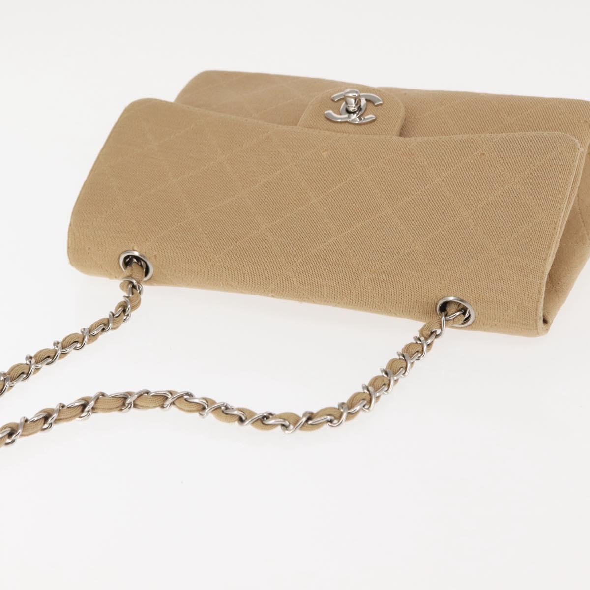 CHANEL Matelasse25 Chain Shoulder Bag cotton Beige Silver CC Auth 147227