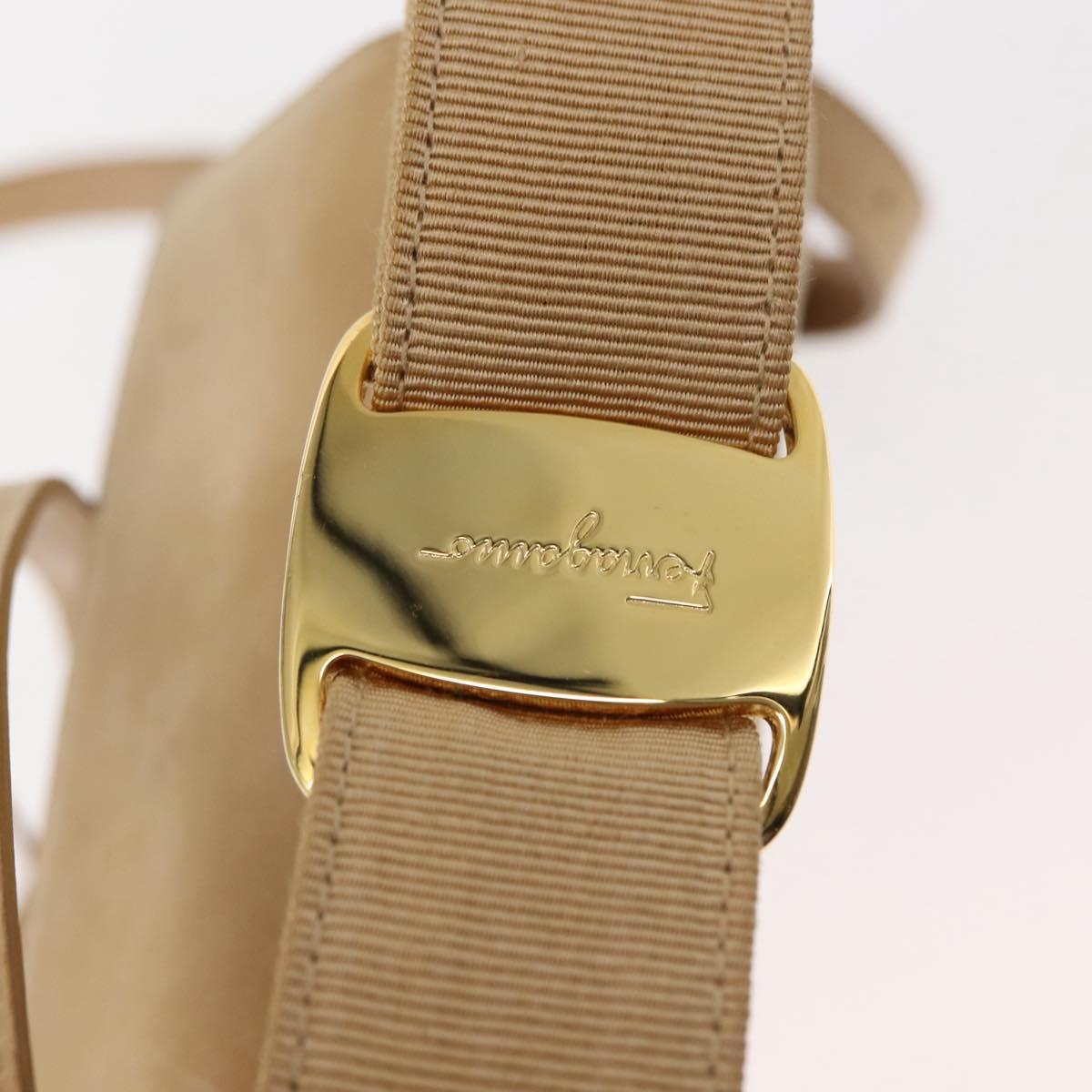 Salvatore Ferragamo Vala Hand Bag Suede 2way Beige Gold Auth 147228