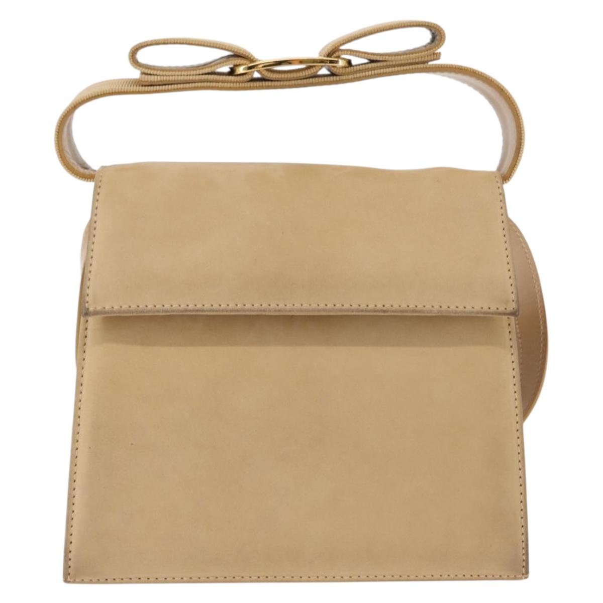 Salvatore Ferragamo Vala Hand Bag Suede 2way Beige Gold Auth 147228