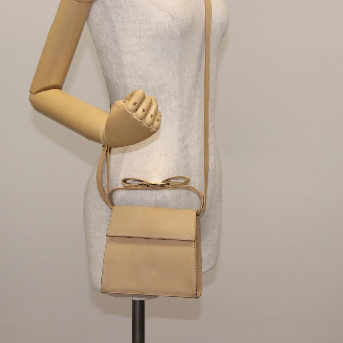 Salvatore Ferragamo Vala Hand Bag Suede 2way Beige Gold Auth 147228