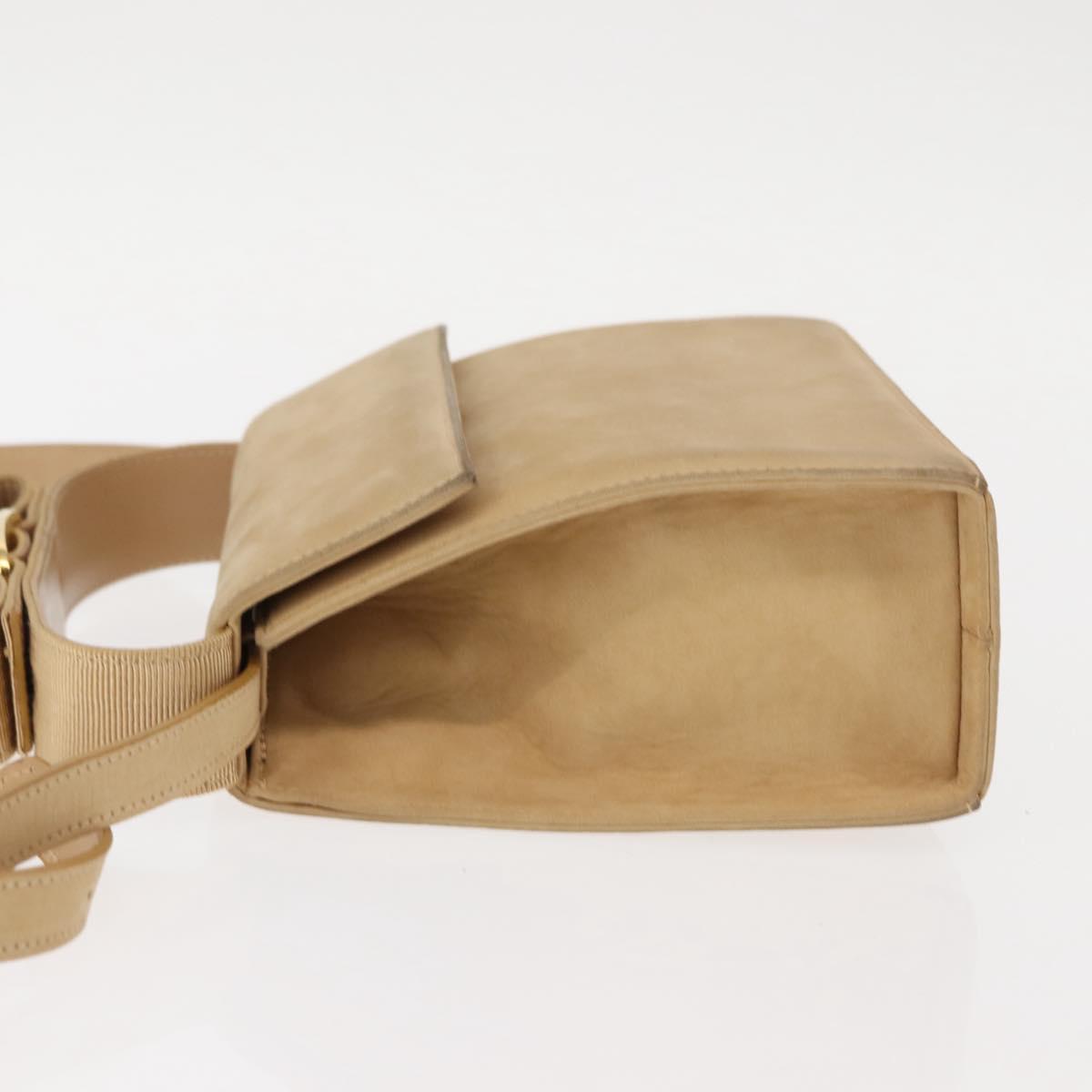 Salvatore Ferragamo Vala Hand Bag Suede 2way Beige Gold Auth 147228