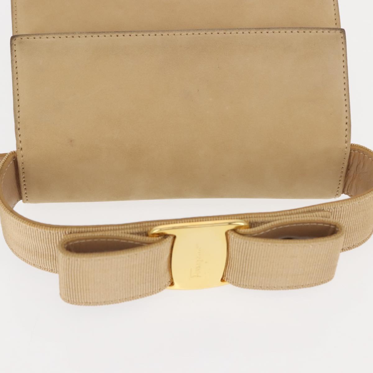 Salvatore Ferragamo Vala Hand Bag Suede 2way Beige Gold Auth 147228