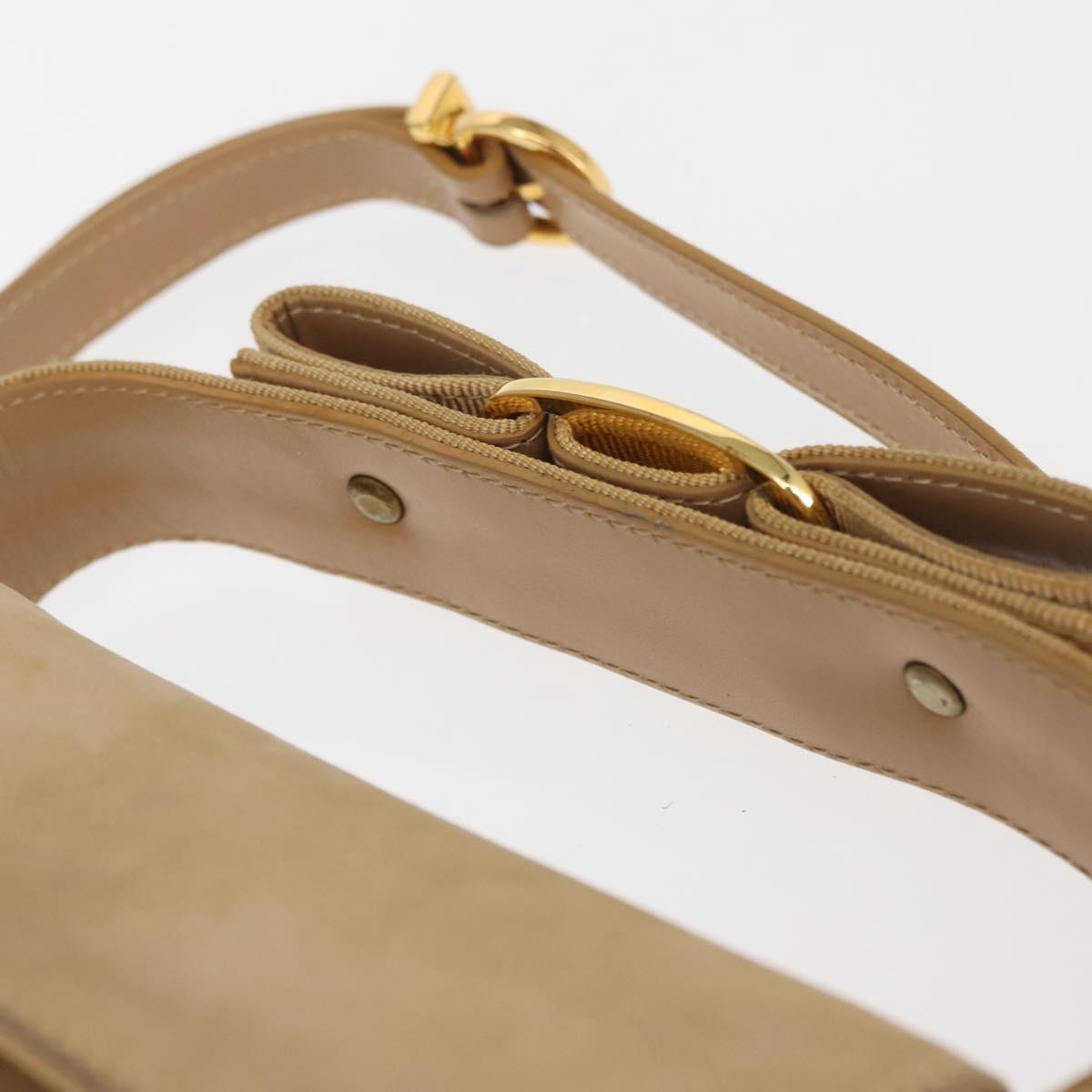 Salvatore Ferragamo Vala Hand Bag Suede 2way Beige Gold Auth 147228