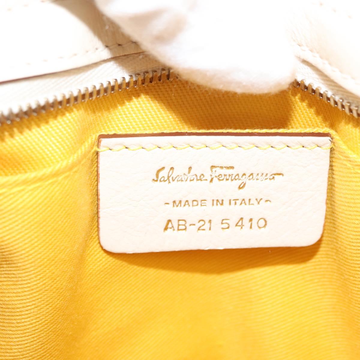 Salvatore Ferragamo Gancini Hand Bag Leather 2way White Gold Auth 147238
