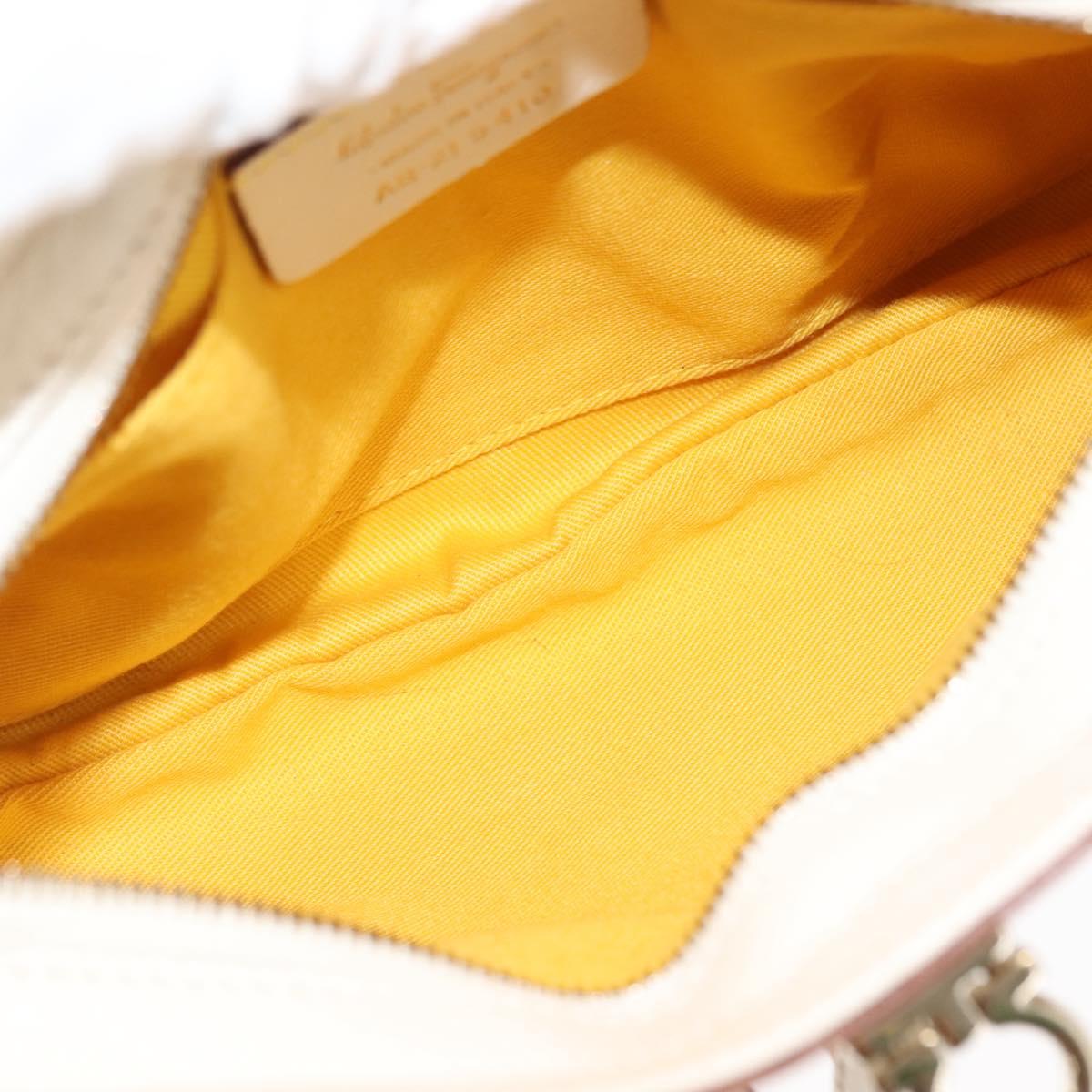 Salvatore Ferragamo Gancini Hand Bag Leather 2way White Gold Auth 147238