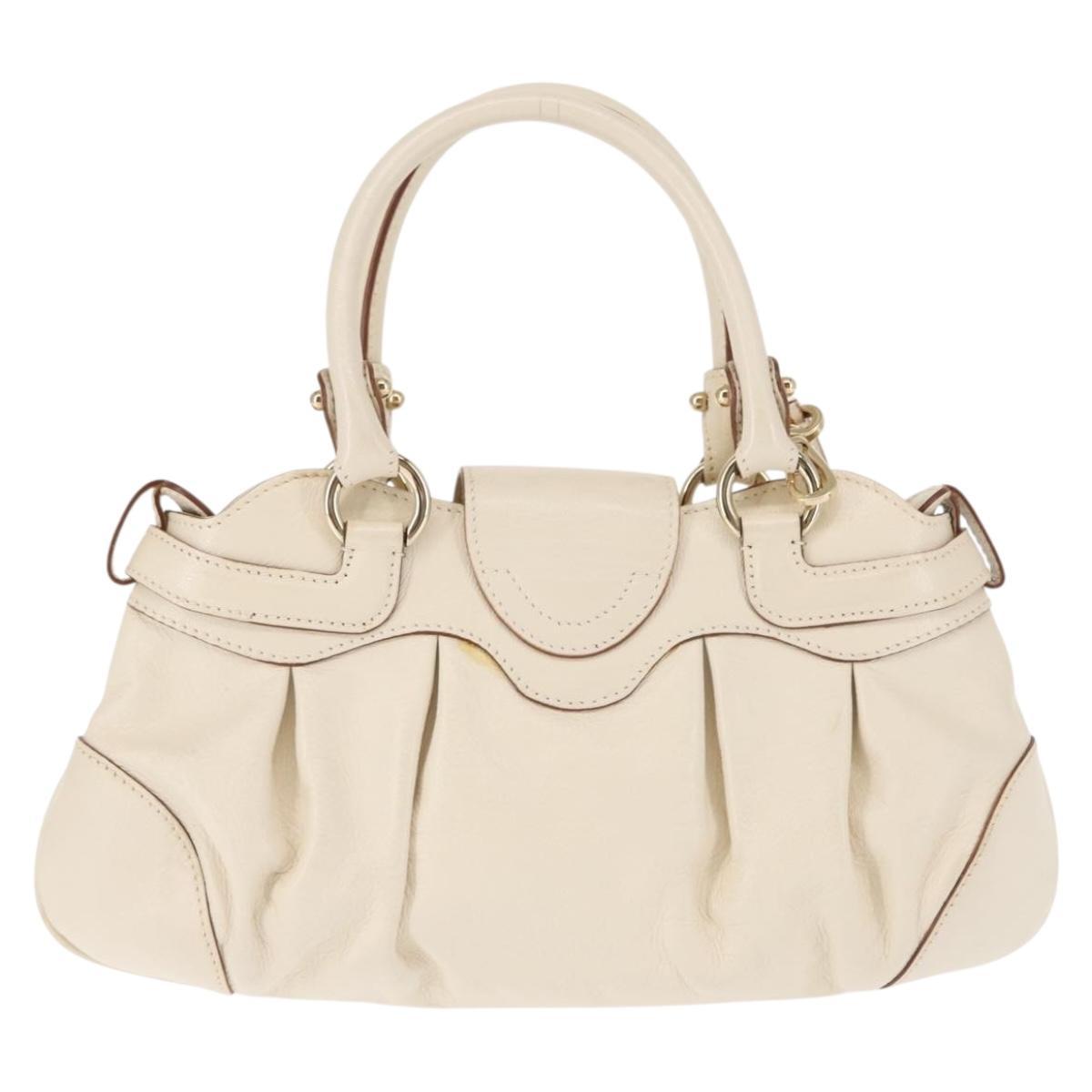 Salvatore Ferragamo Gancini Hand Bag Leather 2way White Gold Auth 147238