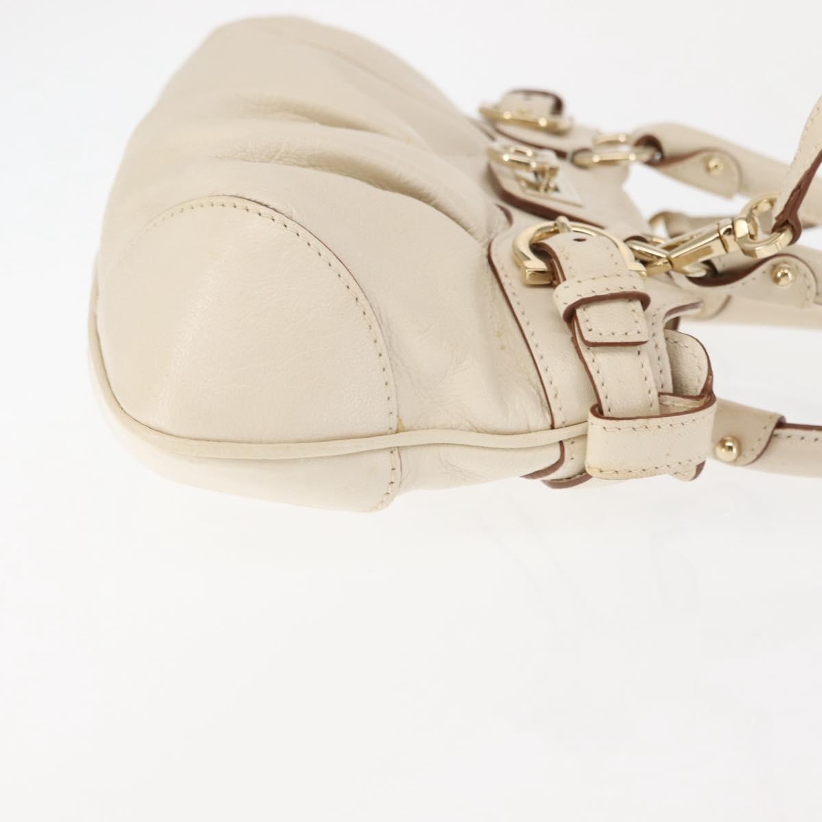 Salvatore Ferragamo Gancini Hand Bag Leather 2way White Gold Auth 147238