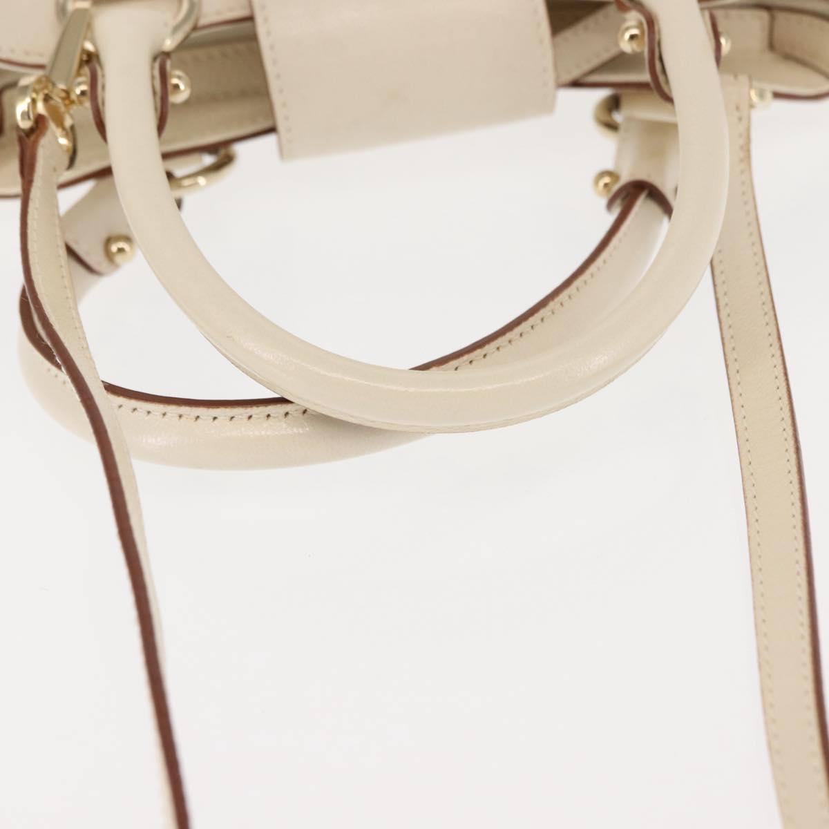 Salvatore Ferragamo Gancini Hand Bag Leather 2way White Gold Auth 147238