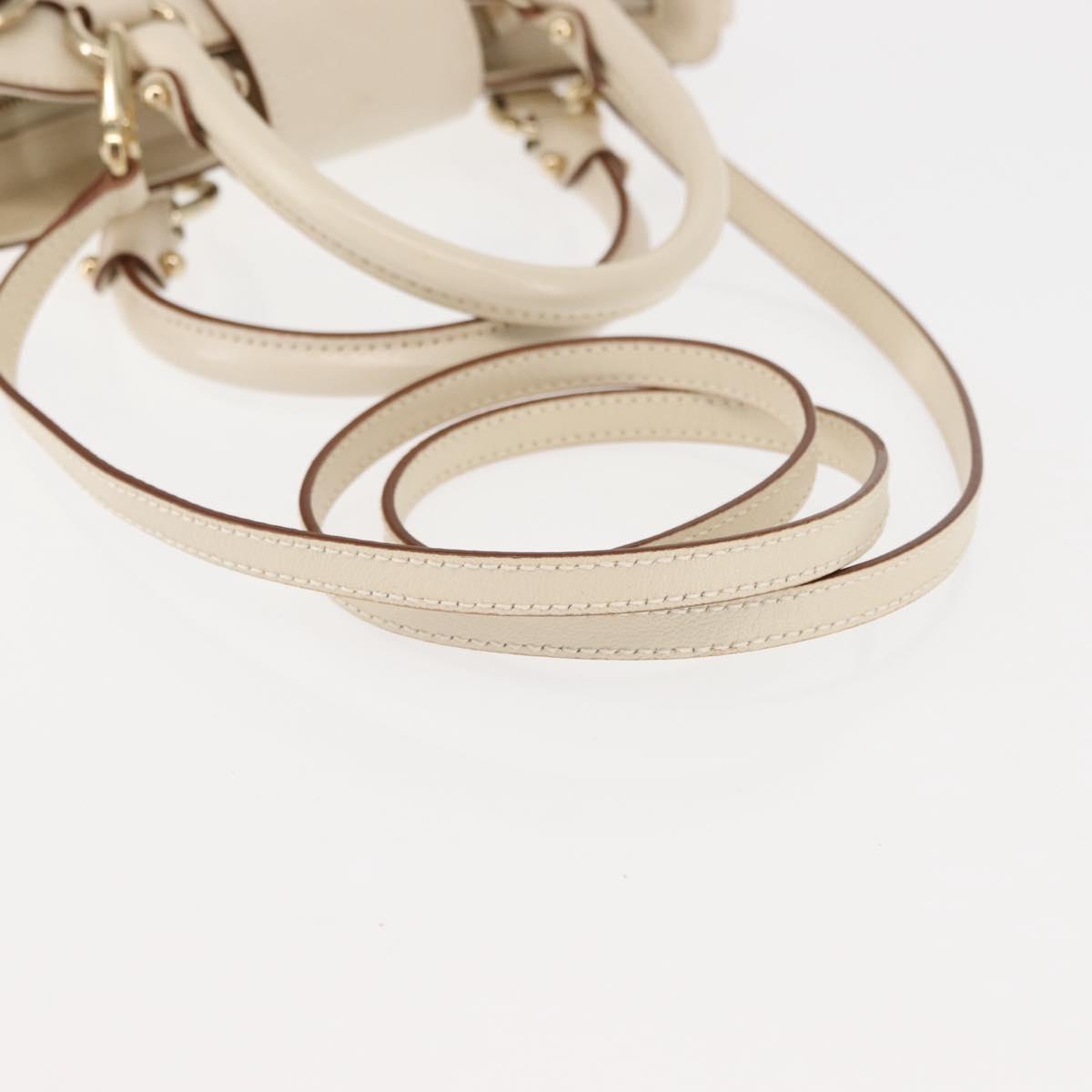 Salvatore Ferragamo Gancini Hand Bag Leather 2way White Gold Auth 147238