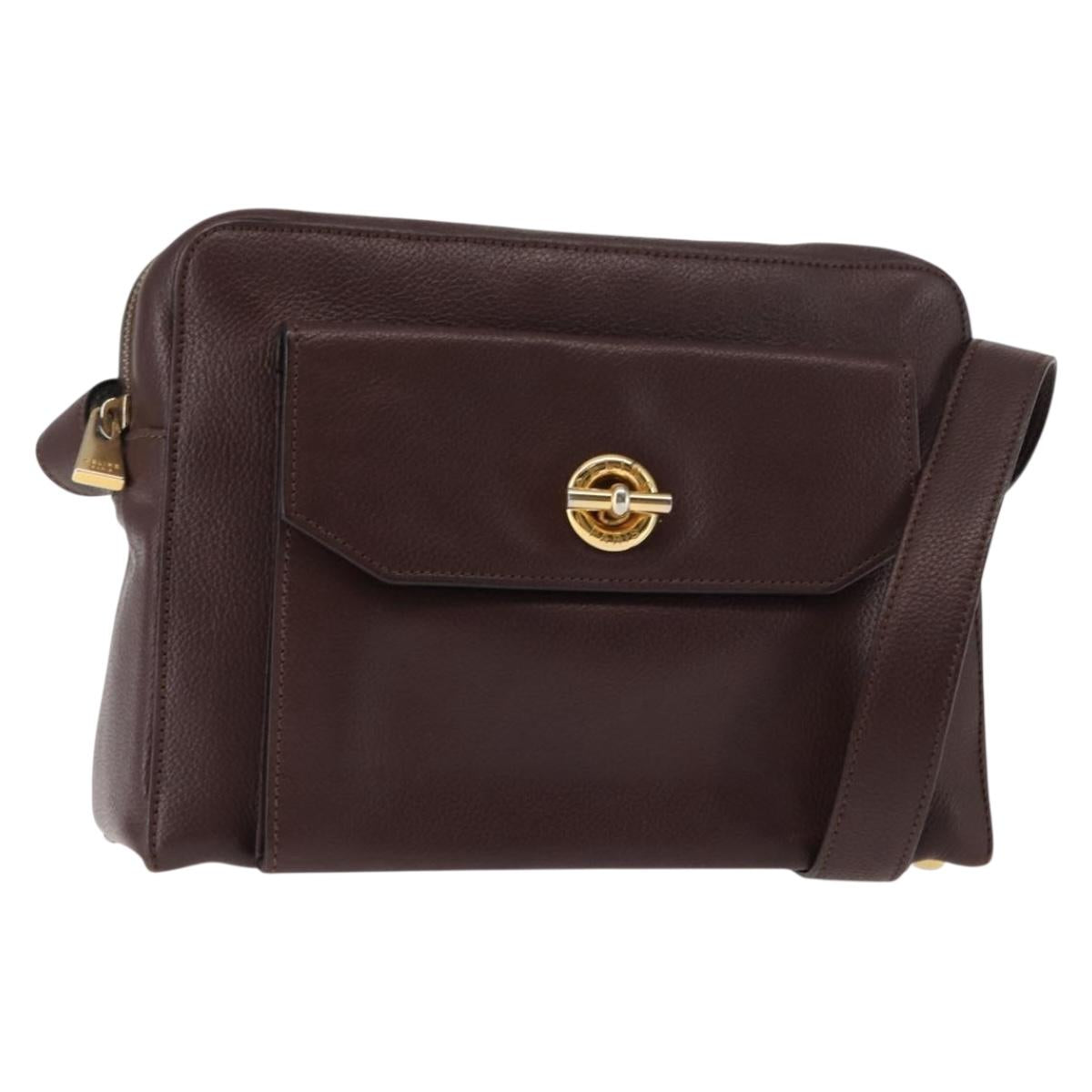 CELINE Circle Shoulder Bag Leather Bordeaux Gold Auth 147239